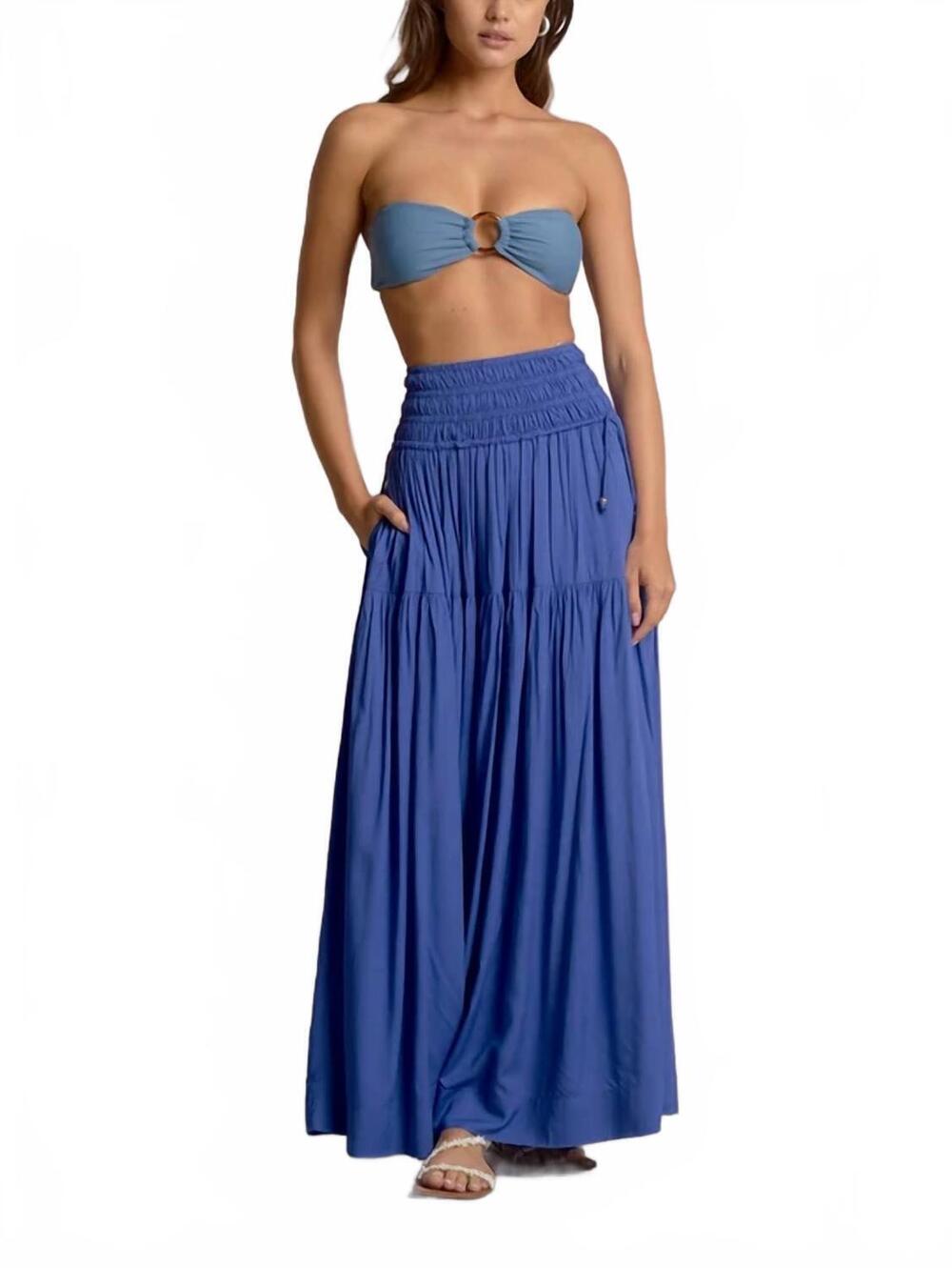 NEW ELAN smock flowy maxi skirt in sapphire blue